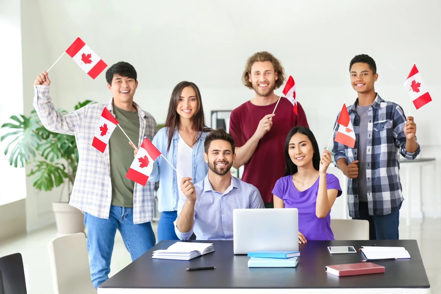 People with Canadian flags
